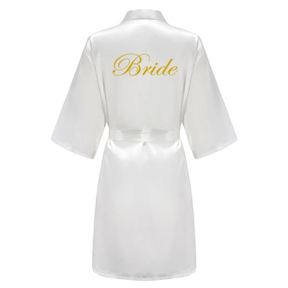 Wedding Party Team Bride Robe With Black Letters Kimono Satin Pajamas Bridesmaid Bathrobe SP003 Good Vibrations
