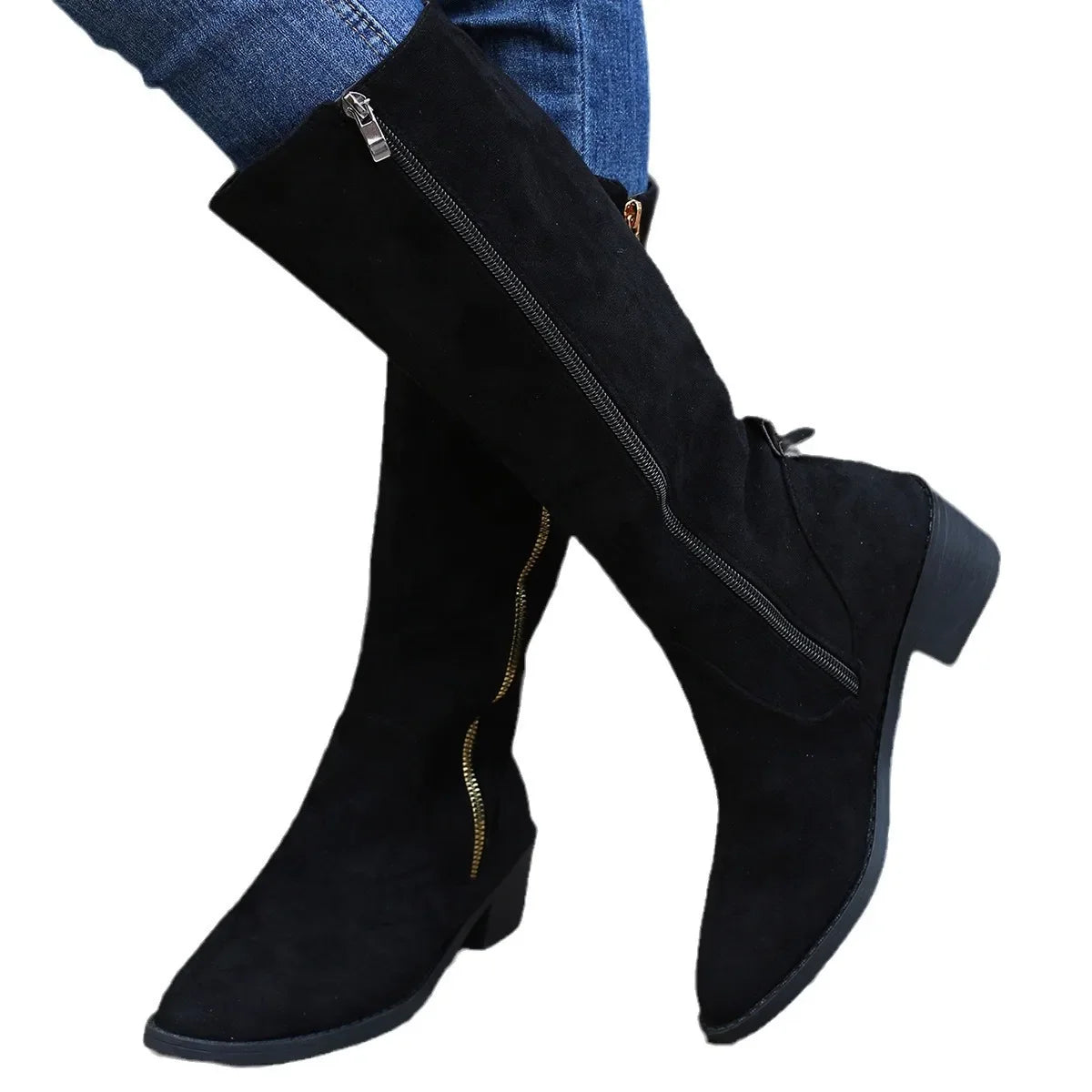 Brown Leopard High Boots Women Boots Platform Shoes for Women  Autumn Winter Sexy Mid-calf Cowboy Riding Boots Botas Mujer 2024 Good Vibrations