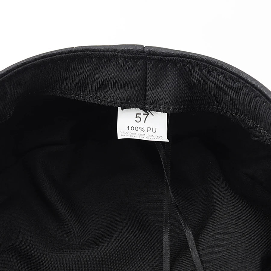 Women's Trendy Beret Black Pu Leather Flat Top Captain Military Caps Women's Accessories Good Vibrations