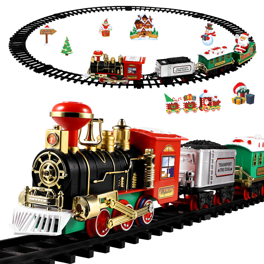 Christmas Tree Train Set - Electric Locomotive with Lights & Sounds for Toddlers, Complete Track & Carriages Holiday Decor Good Vibrations