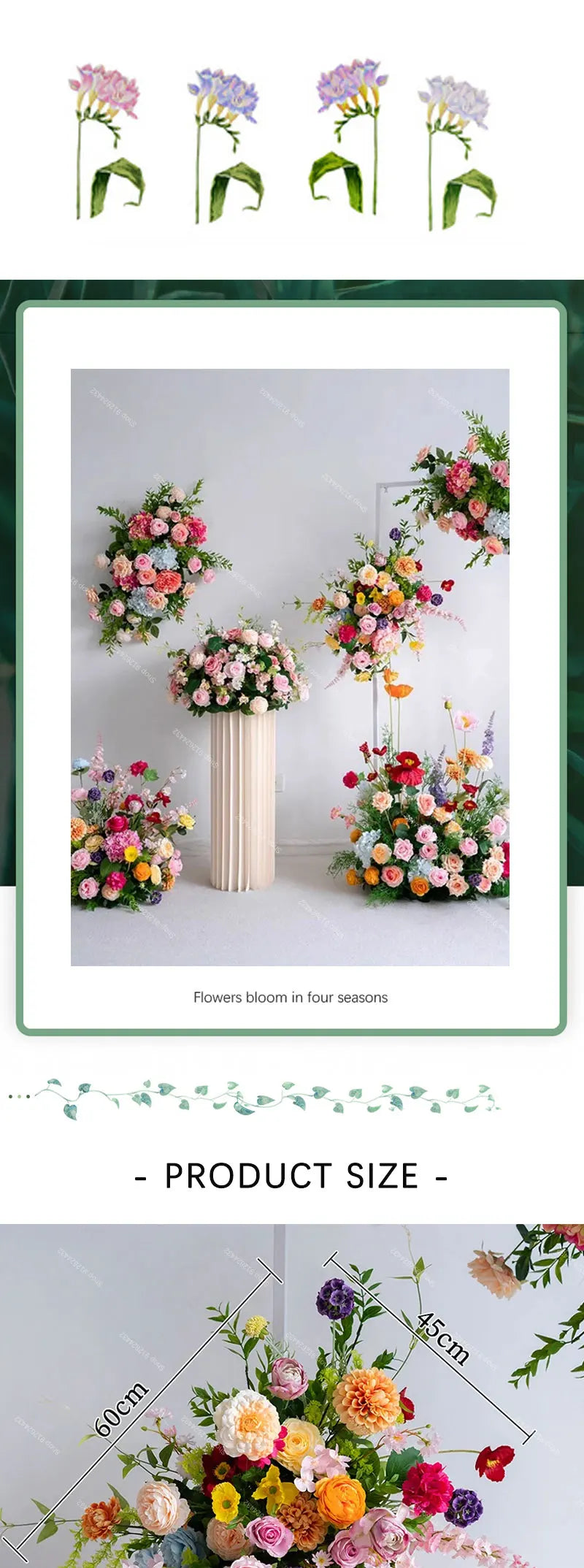 Wedding Decoration Outdor Artificial Flowers Decor Hanging Flower Row Road Leading Floor Flower Row Flower Ball Floral Backdrop Good Vibrations