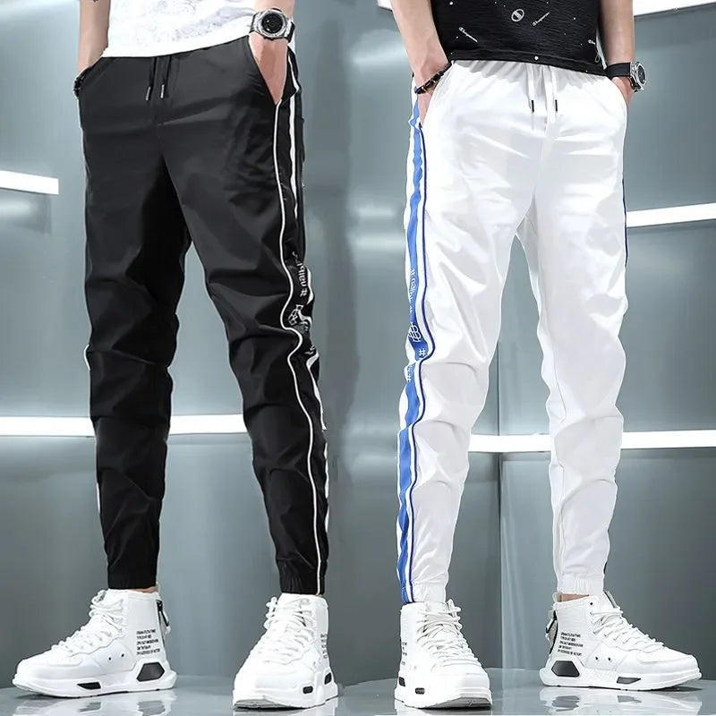 Spring Summer Harajuku Elastic Waist Quick Drying Stripe Casual Baggy Sport Running Work Trousers Man Casual Jogger Sweatpants Good Vibrations