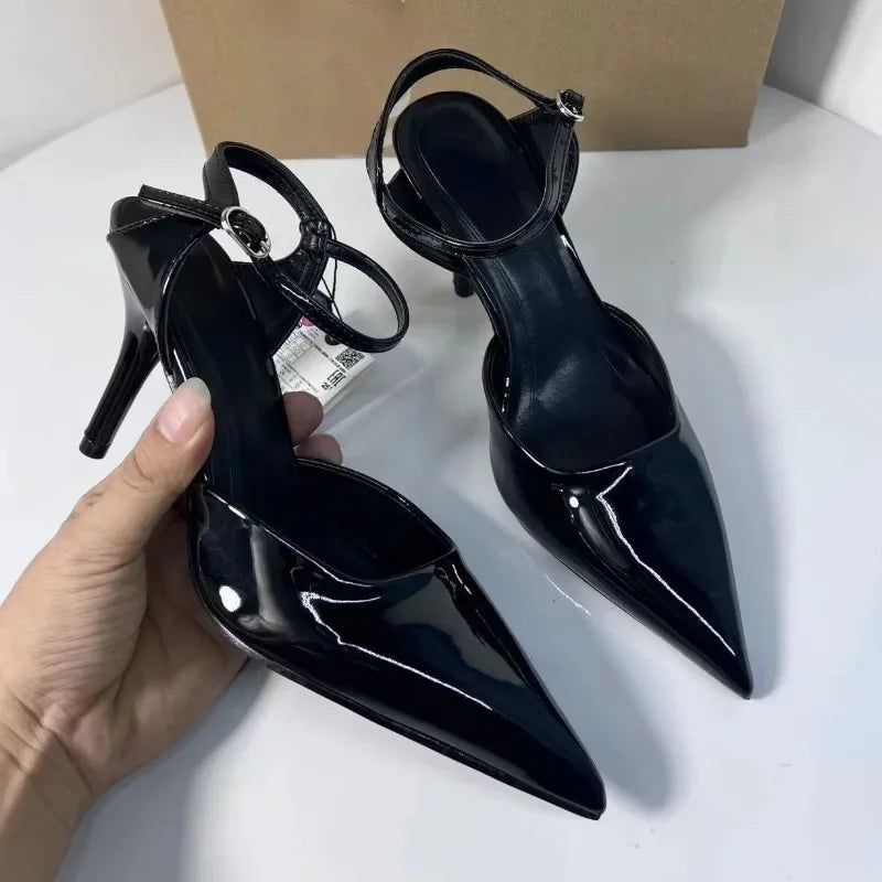 High Heels Women's Shoes for Business Elegant Pointed Toe Patent Leather Daily Office Stilettos Designer Summer Ladies Sandals Good Vibrations