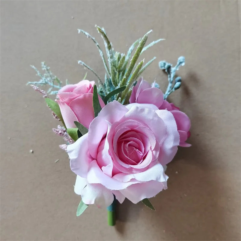 Boutonnieres Flowers Artificial White Roses Silk Ivory Corsage Buttonhole Groomsmen Boutonniere for Men Wedding Accessories Good Vibrations