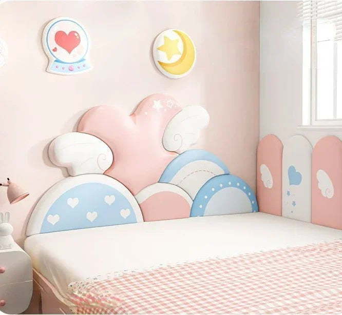 Cartoon Bed Head Board Headboard Kids Room Decor Aesthetic 3D Wall Stickers Anti-collision Wall Panels Home Decoration Good Vibrations
