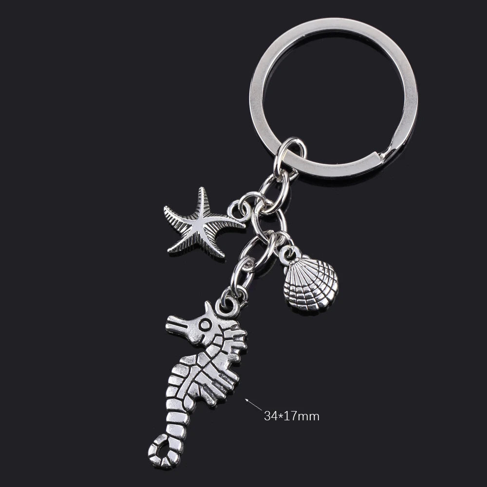 Fashion Animal Women Keychain Car Moon Cat Dog Love Heart Key Chain Friends Gift Jewelry Bag Pendant Wing Evil Eye Angel Turtles Good Vibrations