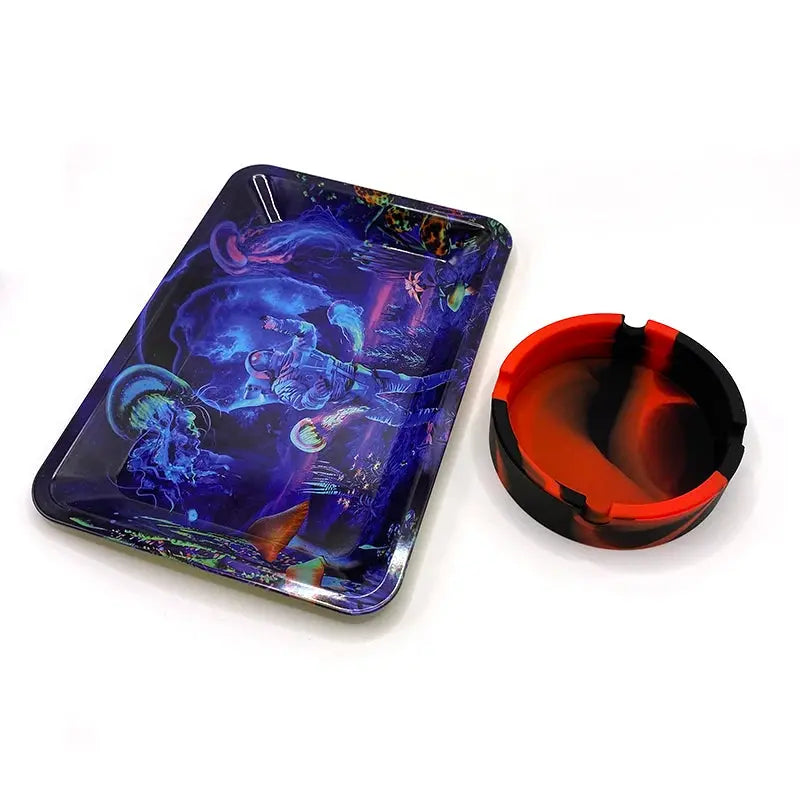 Herb Tinplate Plate with Rolling Tray 180X125MM Silicone Soft Round Ashtray Ash Tray Cigarette Holder Smoking Accessories GOOD Vibrations Adult Super Store