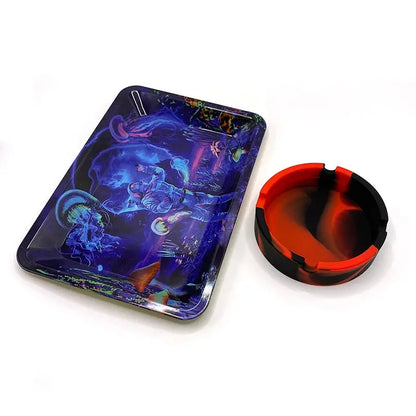 Herb Tinplate Plate with Rolling Tray 180X125MM Silicone Soft Round Ashtray Ash Tray Cigarette Holder Smoking Accessories GOOD Vibrations Adult Super Store