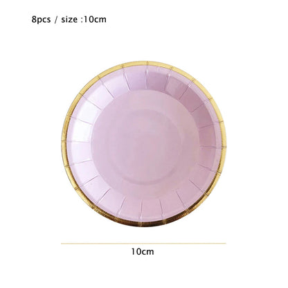 Purple Gold Party Paper Cup Plate Straw For Birthday Carnival Kids Favors Wedding Decor Disposable Tableware Party Supplies Good Vibrations