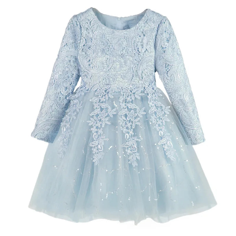Fashion Flower Girl Dresses for Weddings Lace Long Sleeve Children Bridesmaid Dresses Spring Autumn Girls Party Dress 3-12 Years Good Vibrations