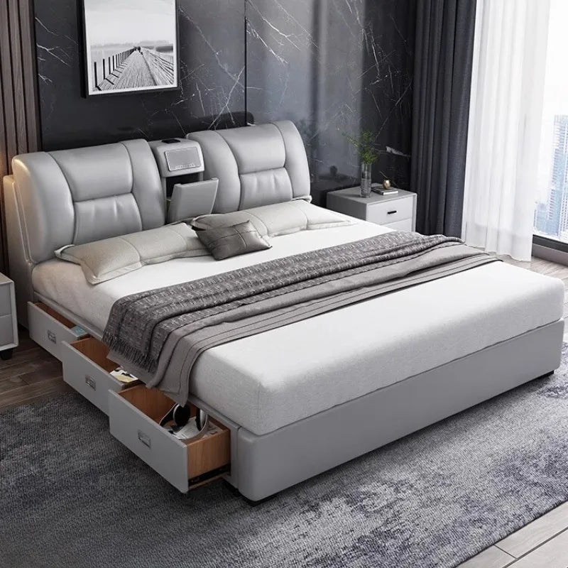 King Upholstered Beds Minimalist Frames Children Bedroom Beds Multifunctional Headboard Meubles De Chambre Home Furniture Good Vibrations
