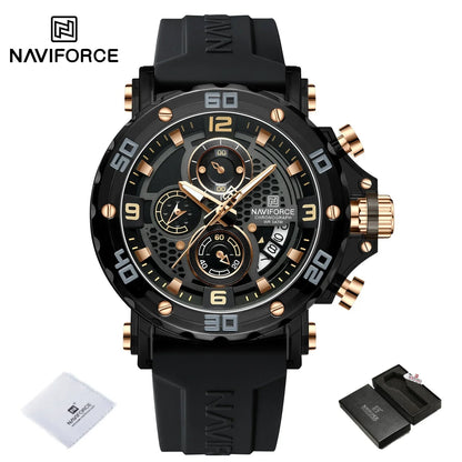 NAVIFORCE for Men Silicone Strap Luxury Fashion Quartz Watches Wrist watch Sports Chronograph 5TM Waterproof Male Watches GIfts Good Vibrations