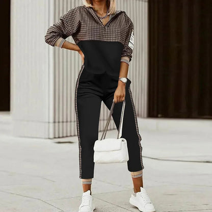 Spring Autumn Lady Casual Long Pants Suit Women Patchwork Zip Top Print Trousers Set Loose High Waist Pants Two Piece Set Outfit Good Vibrations