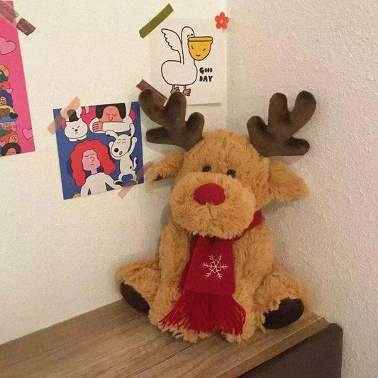 25cm Lovely Reindeer Plush Toys Kawaii Christmas Deer with Scarf Dolls Stuffed Soft Pillow for Christmas Decoration Gift Good Vibrations