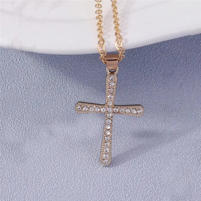 Fashion Cross Necklace for Women Men Gold Silver Color Dazzling Crystal Jesus Crucifix Necklace Christian Jewelry Wholesale Good Vibrations