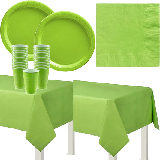 Green Solid Color Party Set Plastic Plate Cup Tablecloth Birthday Party Easter Day Baby Decoration Dinniware Party Supplies Good Vibrations