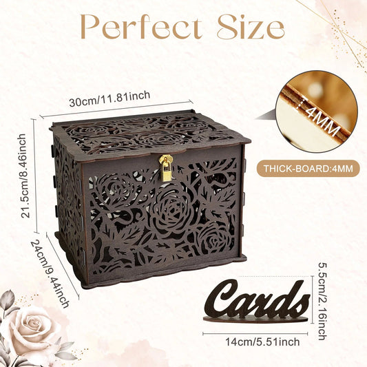 Brown rose wedding card box, wooden gift card box for reception, honeymoon fund card box for baby shower, graduation party Good Vibrations