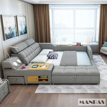 Modern Multi-Functional Tech Smart Bed with Storage, Speakers, USB, Bookshelves, and Tatami – Luxury King/Queen Ultimate Bed Good Vibrations