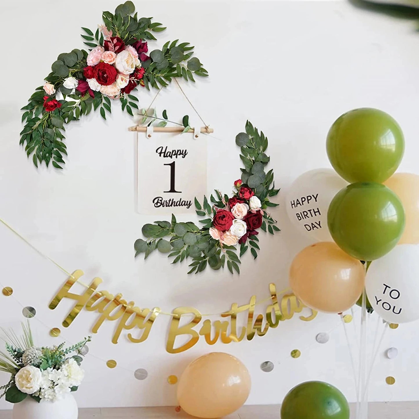 Large 2Pcs Artificial Flower Swag Floral Swag Garland Wedding Arch Flowers Kit for Sign Rustic Artificial Floral Swag Arch Decor Good Vibrations