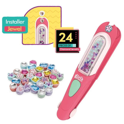 Hair Gem Stamper Kit Blingling Hair Jewels for Girls Toys Hair Styling Tool with Reusable Shining Diamonds Pretend Play Toy Gift Good Vibrations