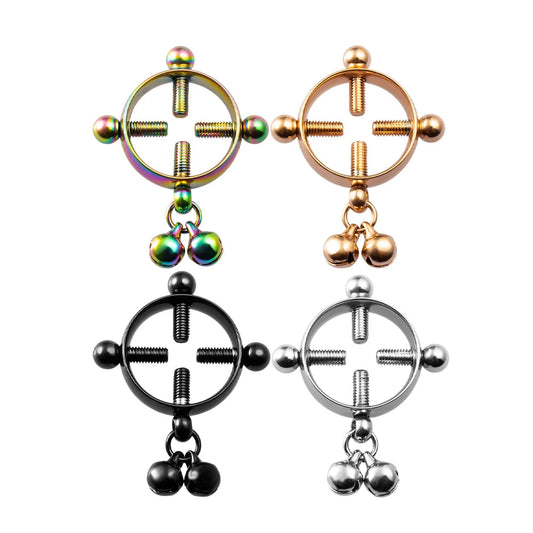 2PCS Screw Bell Pendant Fake Nipple Ring Women Stainless Steel Fashion Piercing Jewelry Body Jewelry Round Nipple Piercings Bar Good Vibrations