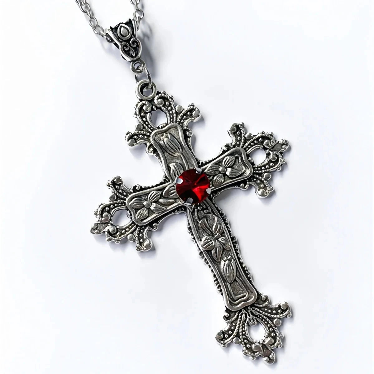 Y2K Punk Crystal Big Cross Pendant Necklaces for Women Men Gothic Irregular Cross Clavicle Chain Necklaces Aesthetic Jewelry Good Vibrations