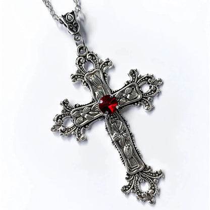 Y2K Punk Crystal Big Cross Pendant Necklaces for Women Men Gothic Irregular Cross Clavicle Chain Necklaces Aesthetic Jewelry Good Vibrations