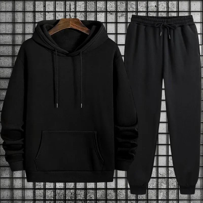 2026 New in Men's Sportswear Solid Color Hoodie + Sweatpants Urban Casual Fashion Tracksuit Fall/winter Comfort Warm Soft Outfit Good Vibrations