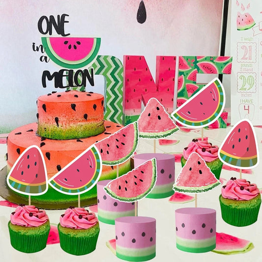 20pcs Watermelon Paper Cake Toppers Multi Type Cupcake Toppers for Summer Watermelon Birthday Pool Party Decoration Supplies Good Vibrations
