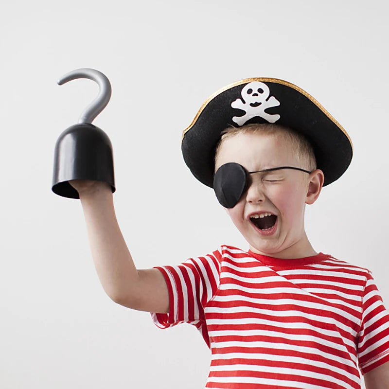 Pirate Captain Cosplay Costume Props Hat Hook Skeleton Eye Patch Kids Favors Gift Toy Pirate Party Halloween Decoration Supplies Good Vibrations