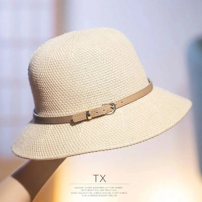 Floppy Wide Brim Sun Hat Summer Sun Protection Casual Caps Leather Buckle Fisherman Hats Women Outdoor Holiday Beach Straw Cap Good Vibrations