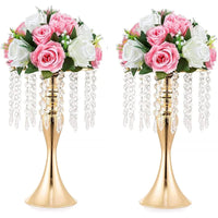 Wedding Centerpieces for Tables, 12.99in Metal Gold Vases for Centerpieces, Tall Crystal Flower Stand for Centerpiece Table Good Vibrations