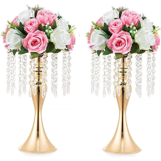 Wedding Centerpieces for Tables, 12.99in Metal Gold Vases for Centerpieces, Tall Crystal Flower Stand for Centerpiece Table Good Vibrations