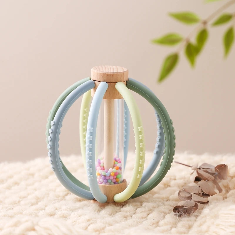 Baby Rattle Toy Wooden Rain Drum With Silicone Baby Sensory Touch Toy Newborn Dental Care Gum Anti-eating Hand Molar Stick Gif Good Vibrations
