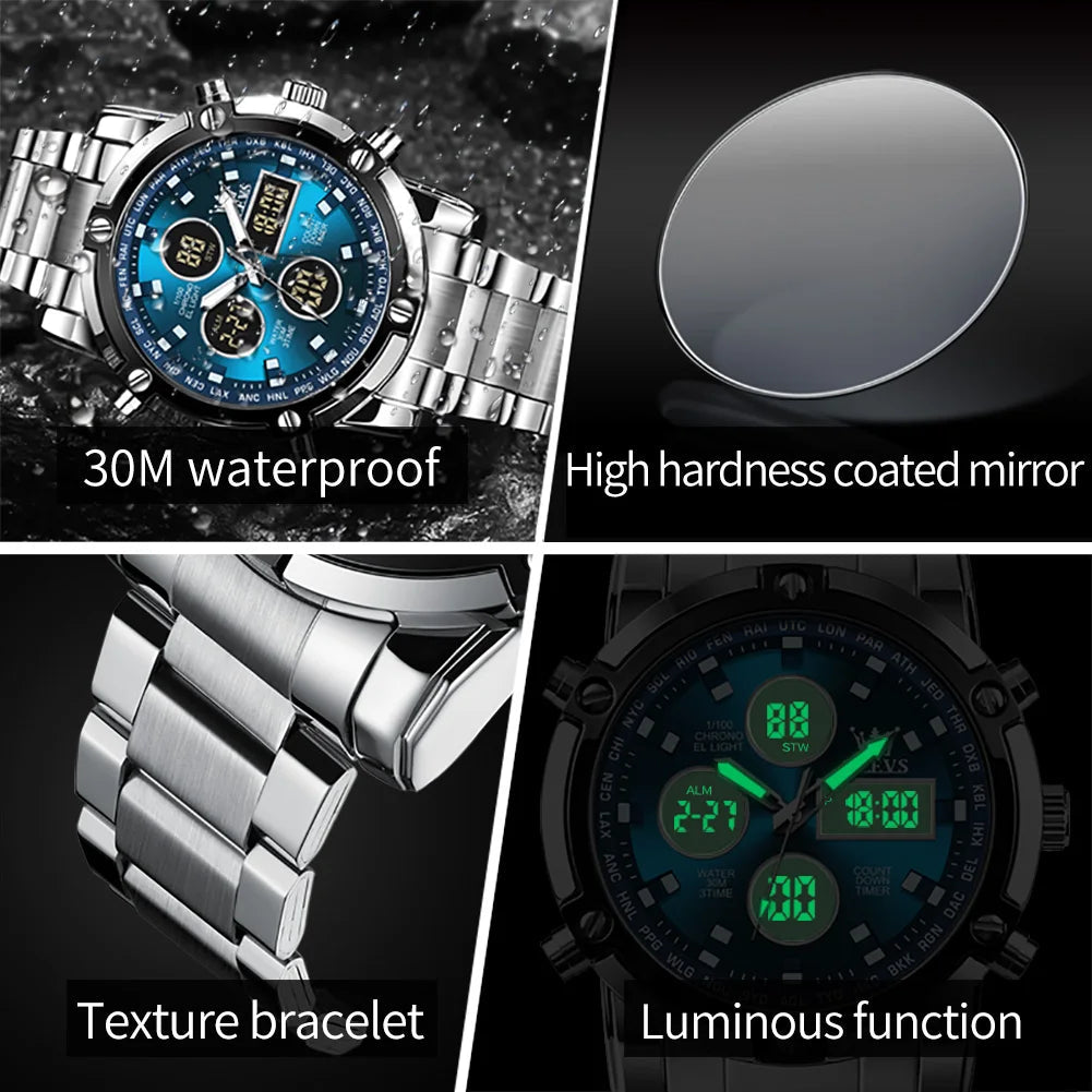 OLEVS Men's Watches Original Multifunctional Wlectronic Watch for Man Waterproof Luminous Alarm Clock Fashion Dress Good Vibrations