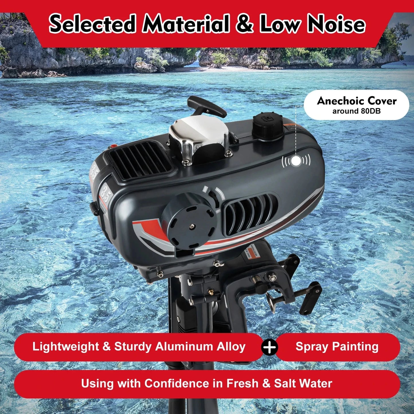 gasoline outboard motor 3.5hp Power 5000rpm Speed 1.3L Tank 35:1 Fuel Ratio Suitable for Fishing Boats Speedboats Small Boats Good Vibrations