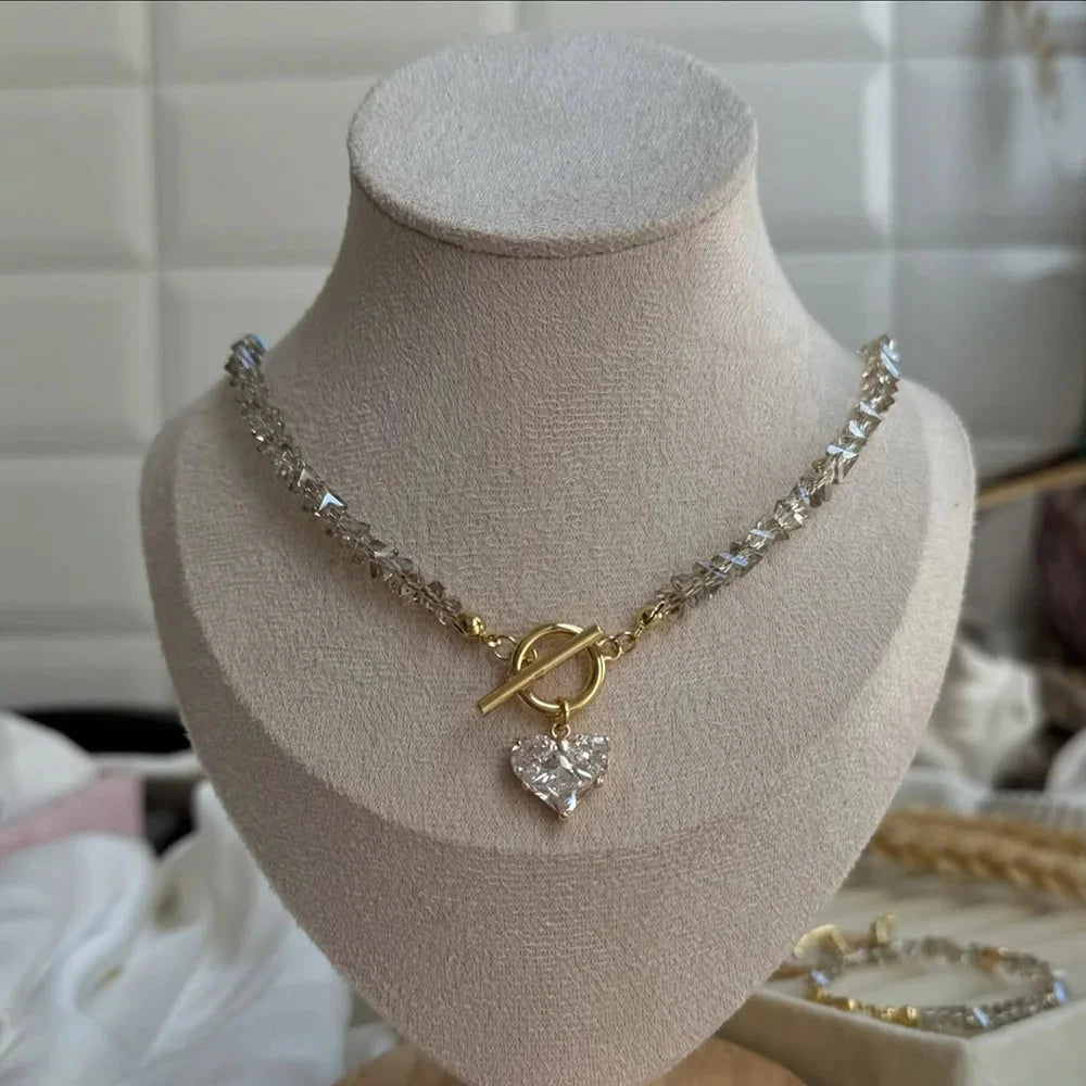 Big CCB Ball Beaded Chain With Heart Beads Pendant Necklace for Women Trendy Ladies Beades Collar on Neck Accessories Gift Good Vibrations