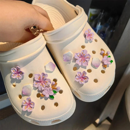 Purple Flowers Shoe Charms Designer DIY Cute Shoes Decaration Party Accessories Clogs Kid Boy Women Girls Gifts Good Vibrations