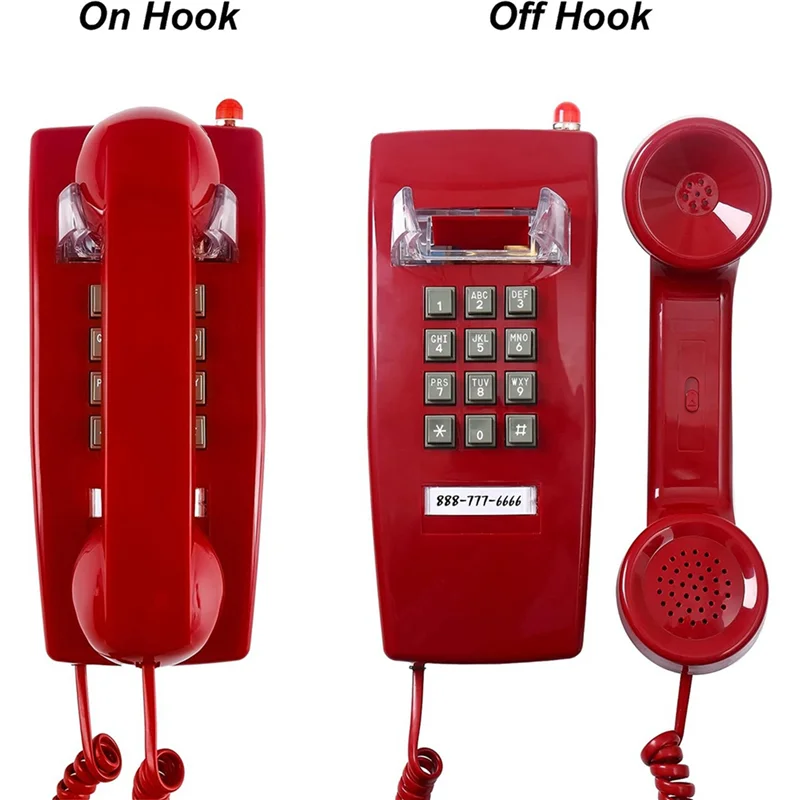 ELECT-2X Wall Phones For Landline With Mechanical Ringing, Single Line 2554 Wall Telephone With Voicemail Indicator,Red Good Vibrations