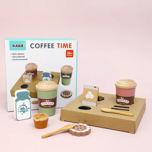 Role Pretend Play Children Simulation Creative Coffee Set Early Educational Afternoon Tea Role Playing Toys for Kids Wooden Toy Good Vibrations