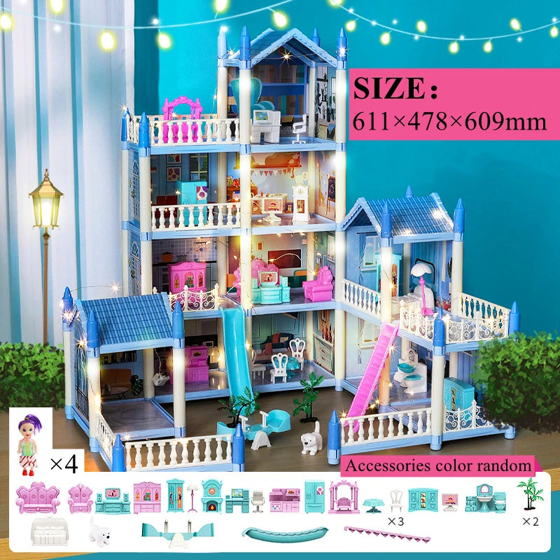 Doll Houses 3D Assembled DIY Miniatures Dollhouse Accessories Villa Princess Castle with LED Light Girl Birthday Gift Toy House Good Vibrations