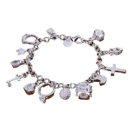 Bracelet European and American Silver Fashion Thirteen Pendant Bracelet Women's Multi-Element Jewelry Simple Style Bracelet Whol Good Vibrations