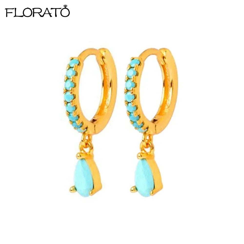 925 Sterling Silver Needle Summer Blue Earrings Trend 18K Gold Hoop Earrings for Women Fashion Puncture Jewelry Ear Accessories Good Vibrations