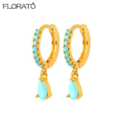 925 Sterling Silver Needle Summer Blue Earrings Trend 18K Gold Hoop Earrings for Women Fashion Puncture Jewelry Ear Accessories Good Vibrations