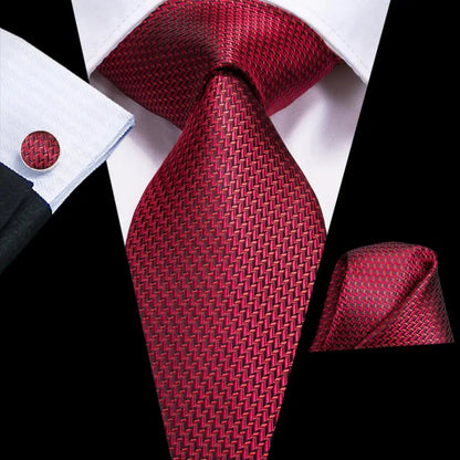 Hi-Tie Designer Red Burgundy Plaid Silk Wedding Tie For Men Handky Cufflink Gift Mens Necktie Fashion Business Party Dropshiping Good Vibrations