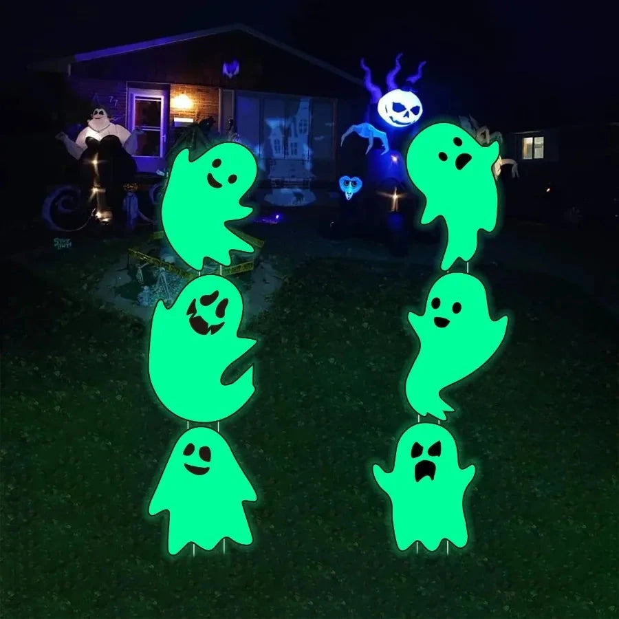6Pcs Scary Halloween Ghost Yard Decorations Glow in The Dark 17x12 Waterproof Light Up Yard Stakes for Spooky Outdoor and Indoo Good Vibrations
