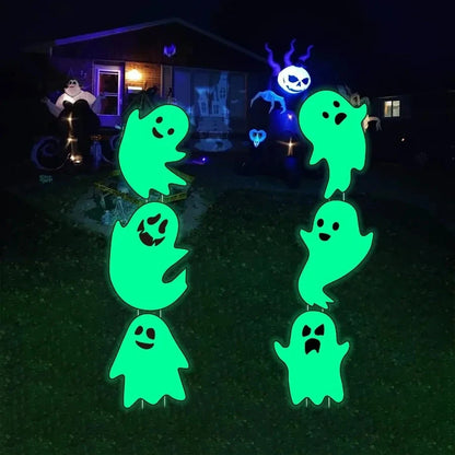 6Pcs Scary Halloween Ghost Yard Decorations Glow in The Dark 17x12 Waterproof Light Up Yard Stakes for Spooky Outdoor and Indoo Good Vibrations
