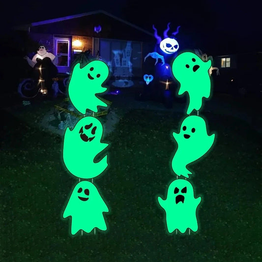 6Pcs Scary Halloween Ghost Yard Decorations Glow in The Dark 17x12 Waterproof Light Up Yard Stakes for Spooky Outdoor and Indoo Good Vibrations