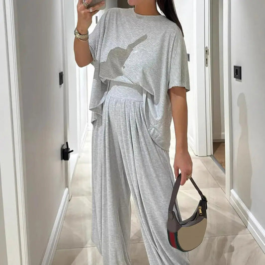 Women’s Two Piece Tracksuit Set Women Outfit Women Two-piece Suit Short Sleeve Crew Neck Top Pants Lounge Outfit for Summer Good Vibrations