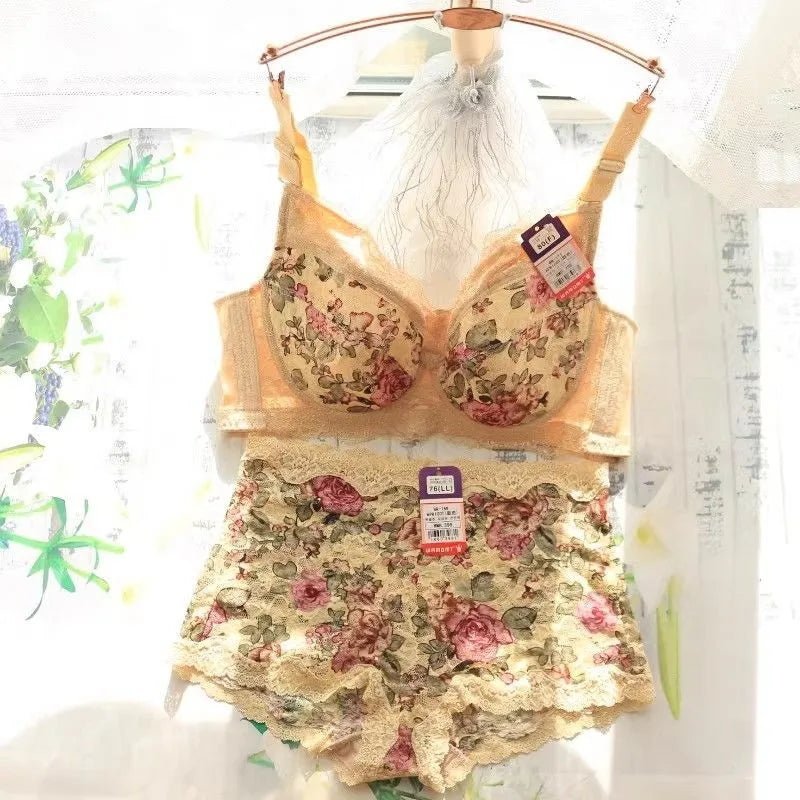 Women's Bra Set Sexy Lace Printed Embroidery Plus Size Full Cup Female Lingerie Suit 34 36 - 48 B C D E F Good Vibrations